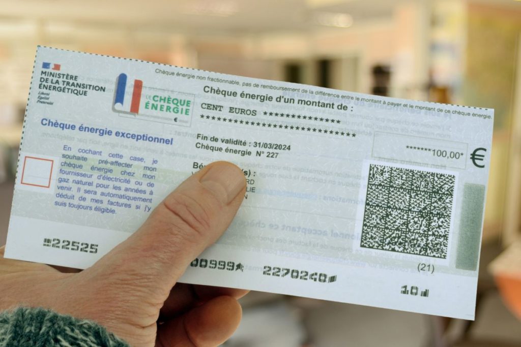 Chèque énergie français de 100 euros.
